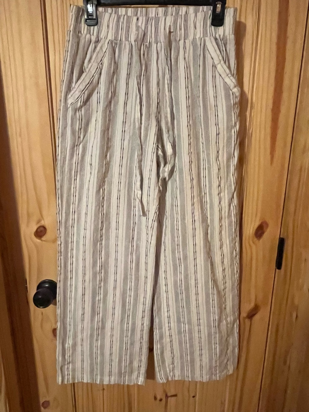 Sienna Sky Cream and Tan Striped Wide Leg Pants